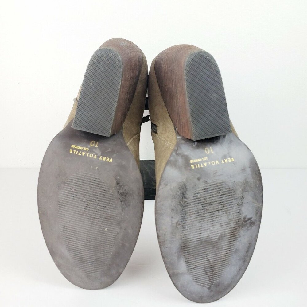 Very Volatile Whitby Boots Khaki Distressed Suede Leather Wedge Booties Sz 10 - Picture 11 of 12